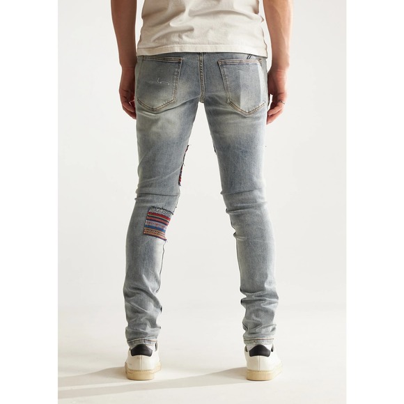 Embellish NYC Men's West Patchwork Distressed Skinny Fit Stretch Denim Jeans - Picture 4 of 5